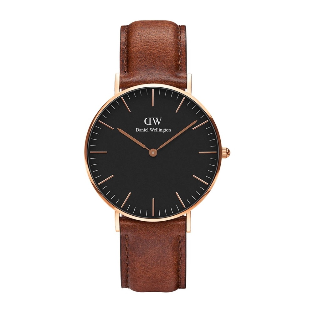 Daniel Wellington Classic Black Durham 36mm rose gold black and tan watch